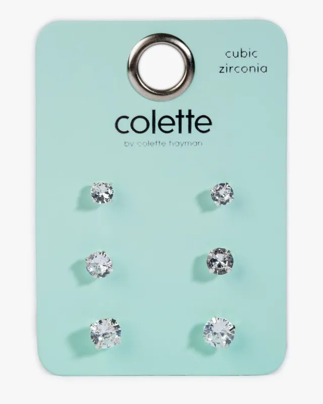 Silver Low Set Cubic Zirconia Stud Earrings Pack sold by Collete Hayman