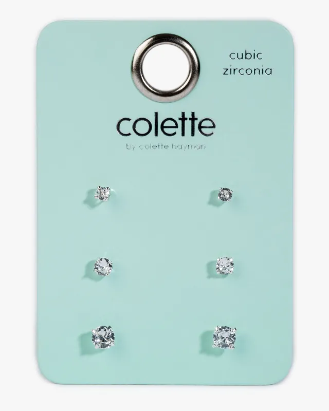 Silver Low Set Cubic Zirconia Stud Earrings Pack sold by Collete Hayman