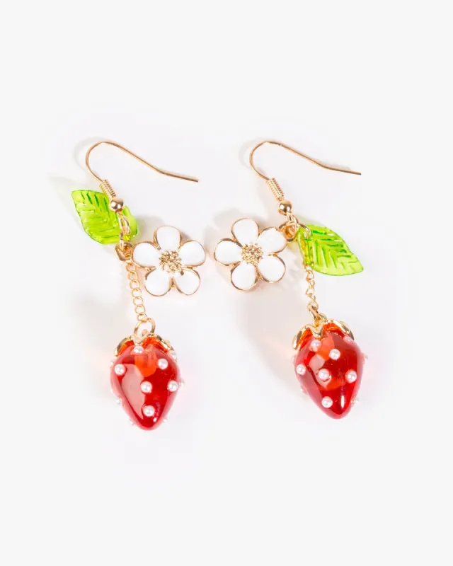 Red Flower Strawberry Hook Earrings sold by Collete Hayman
