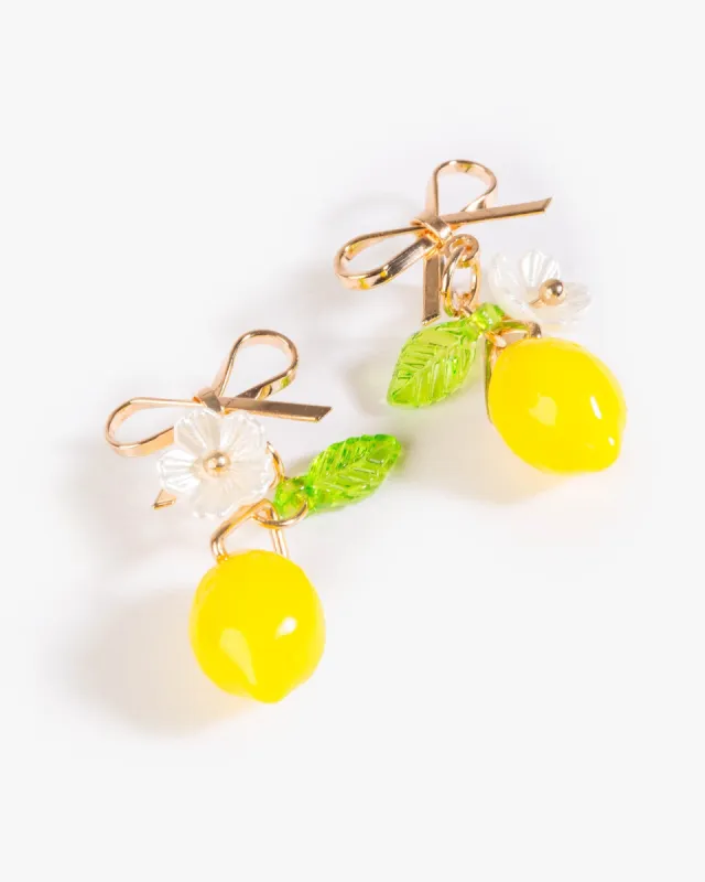 Yellow Lemon Flower Bow Earrings sold by Collete Hayman