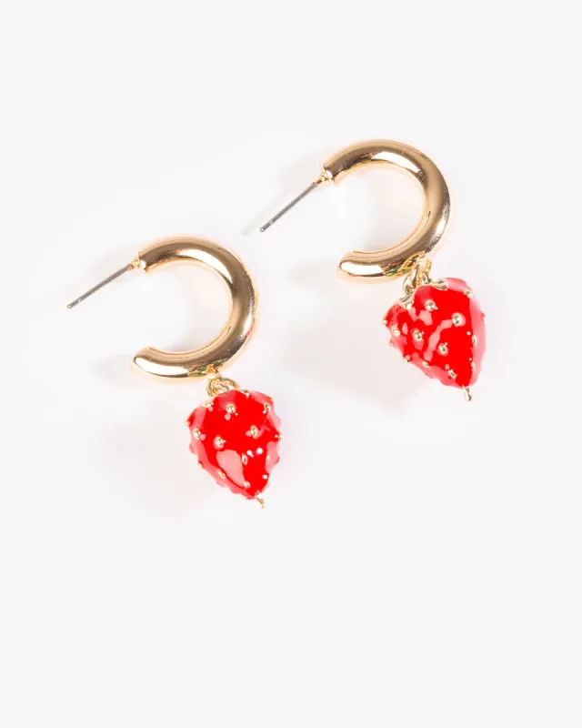 Red Strawberry Chunky Hoop Earrings sold by Collete Hayman
