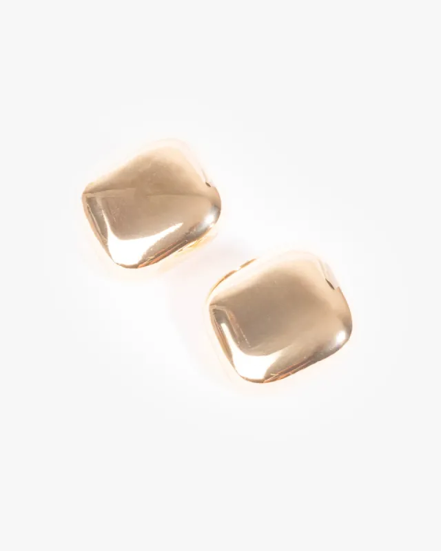 Gold Curved Square Statement Stud Earrings sold by Collete Hayman