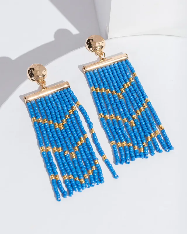 Blue Beaded Tassel Statement Earrings sold by Collete Hayman