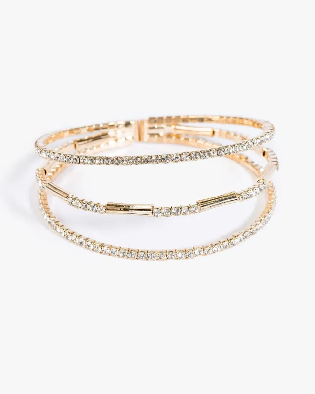 Crystal Triple Row Metal Bracelet sold by Collete Hayman