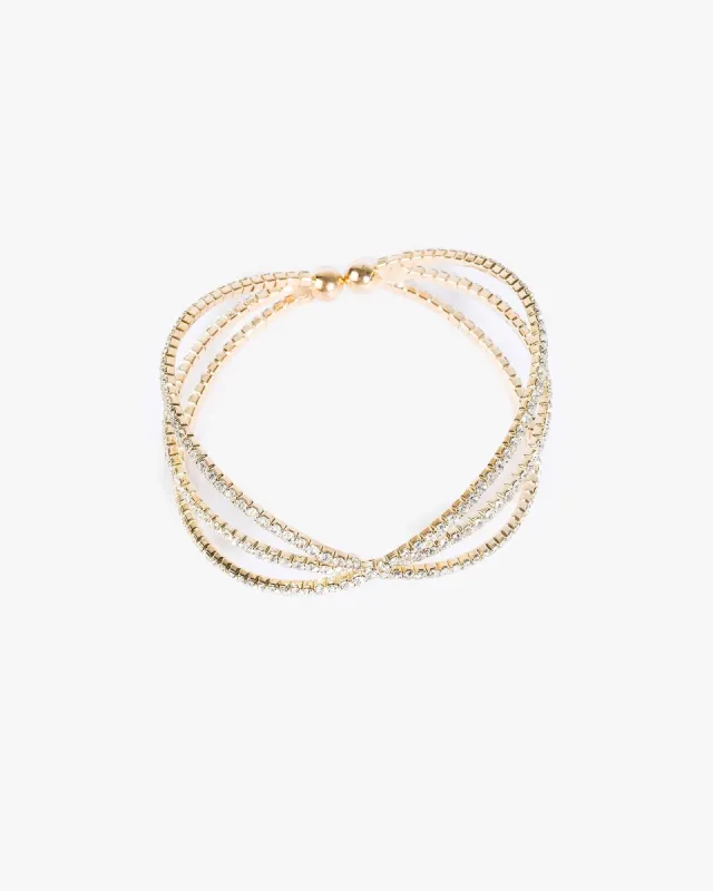 Crystal 3 Band Cross Over Cuff Bracelet sold by Collete Hayman