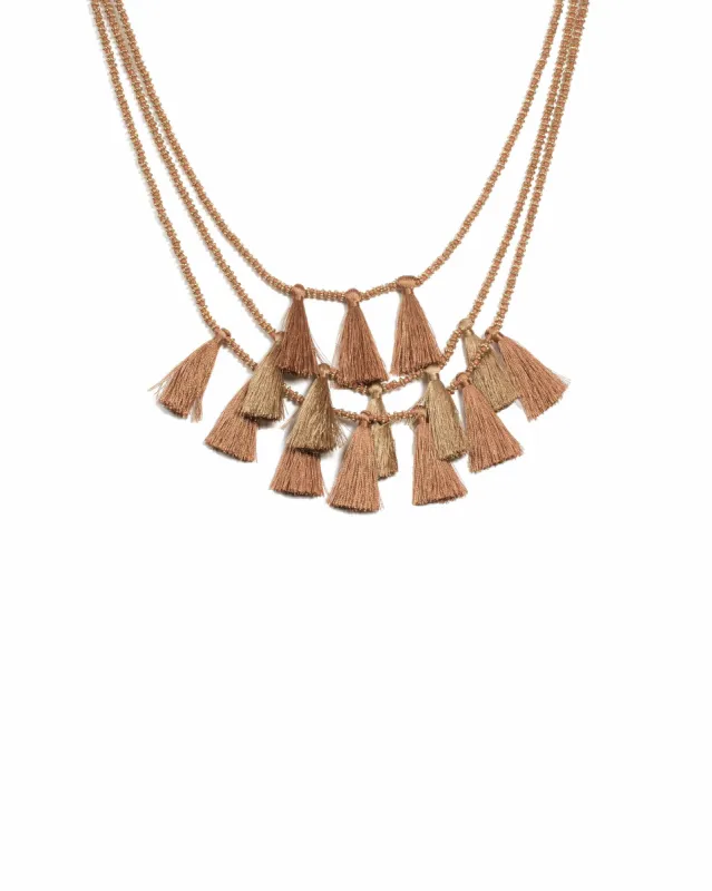 Brown Gold Tone Three Layered Tassel Necklace sold by Collete Hayman