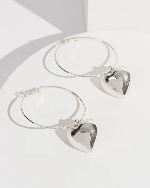 Silver Hoop Heart Pendant Earrings sold by Collete Hayman
