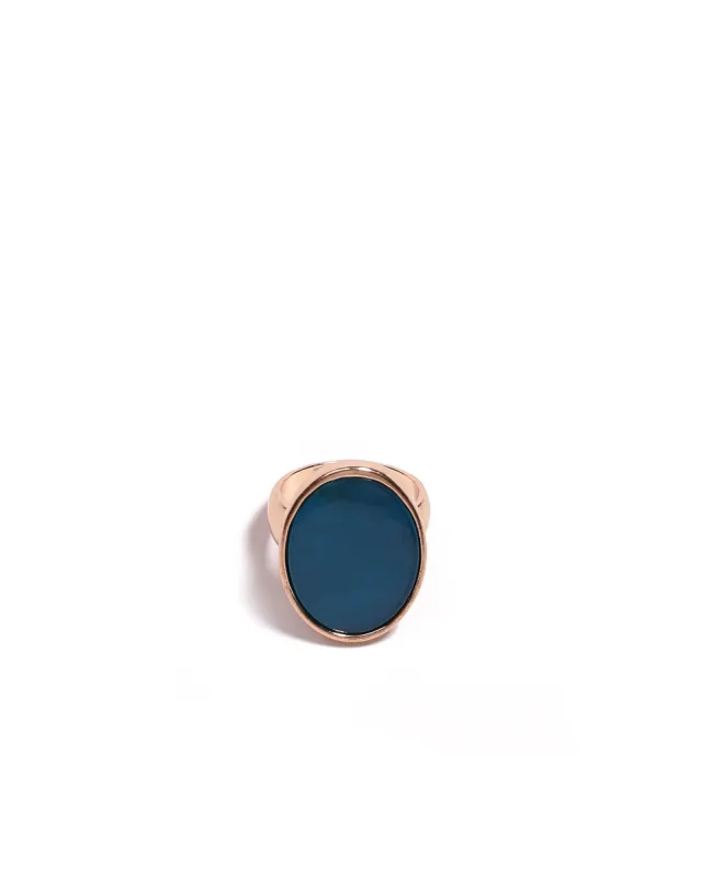 Blue Gold Tone Oval Stone Cocktail Ring - Medium sold by Collete Hayman