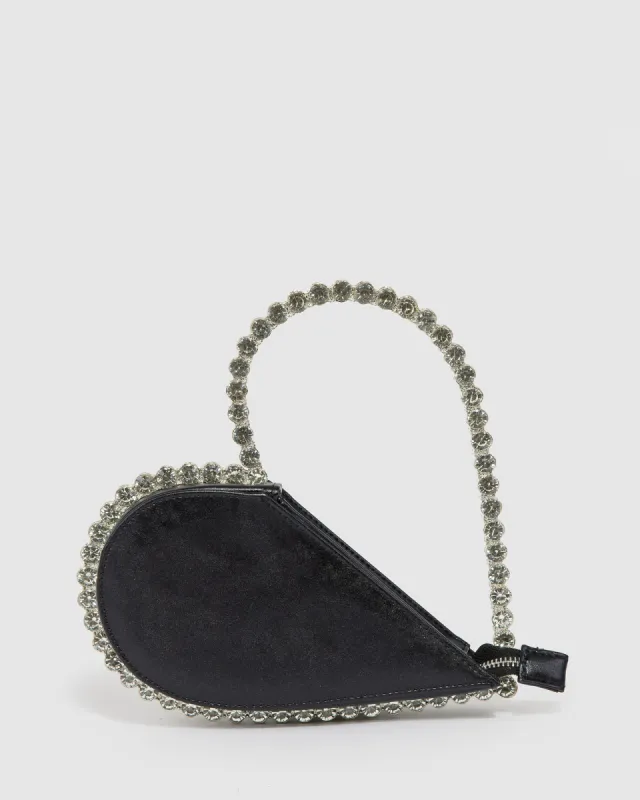 Black Crystal Heart Frame Clutch Bag sold by Collete Hayman