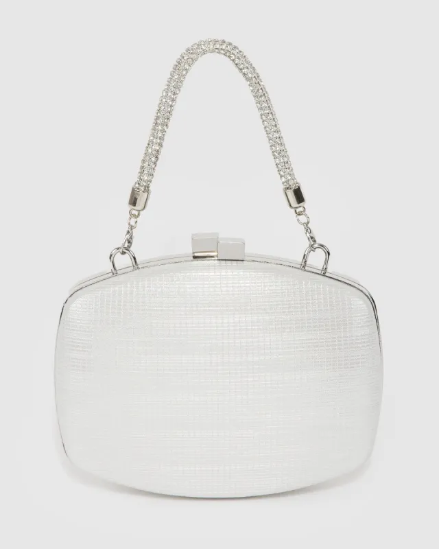 Silver Eden Crystal Handle Clutch Bag sold by Collete Hayman