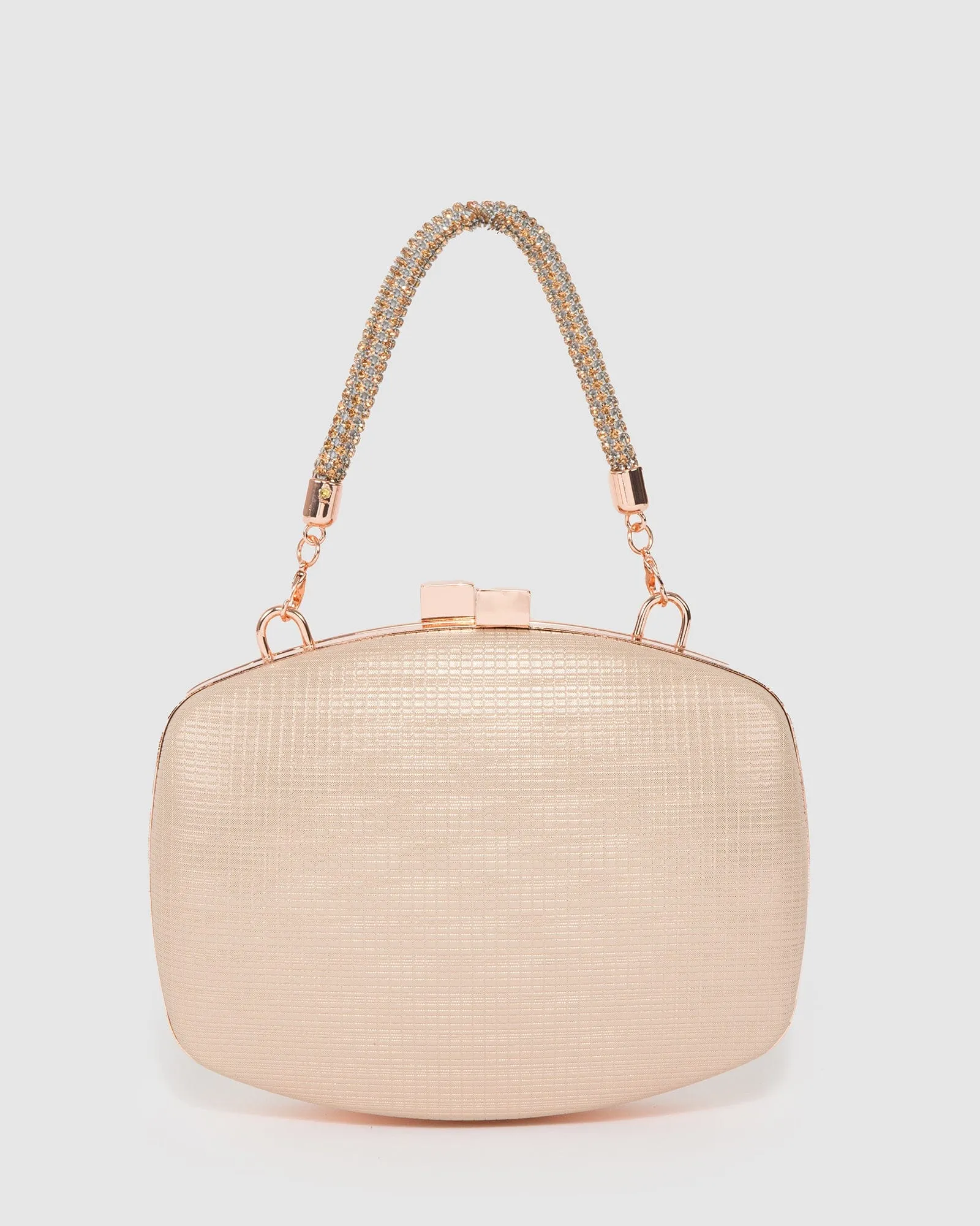 Rose Gold Eden Crystal Handle Clutch Bag sold by Collete Hayman