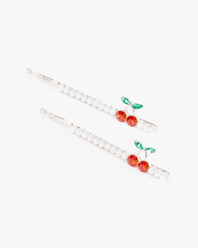 Multi Colour 2 Pack Pearl Cherry Hair Slides made by Collete Hayman