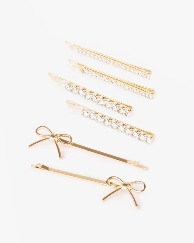 Gold 6 Pack Crystal Bow Hair Slides sold by Collete Hayman