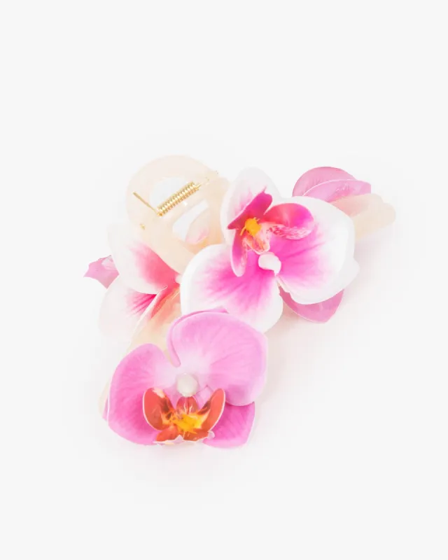 White & Pink Fabric Frangipani Claw Clip sold by Collete Hayman