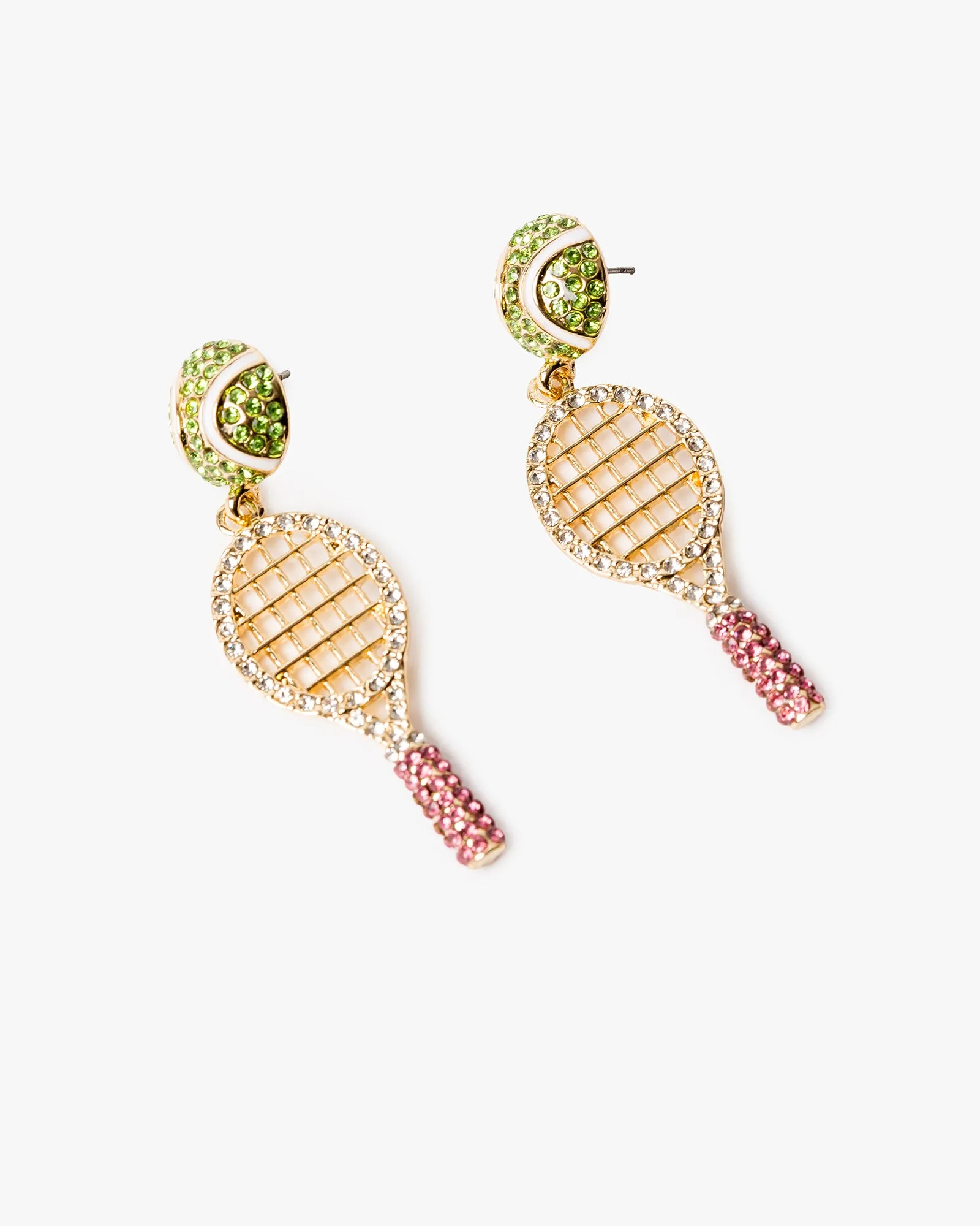 Crystal Detail Tennis Racket Drop Earrings sold by Collete Hayman