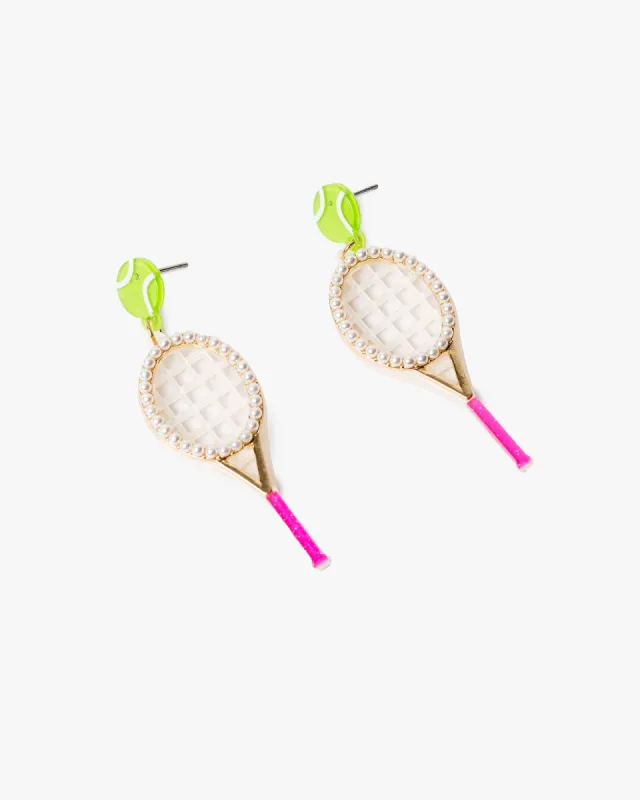 Pearl Detail Tennis Racket Drop Earrings sold by Collete Hayman