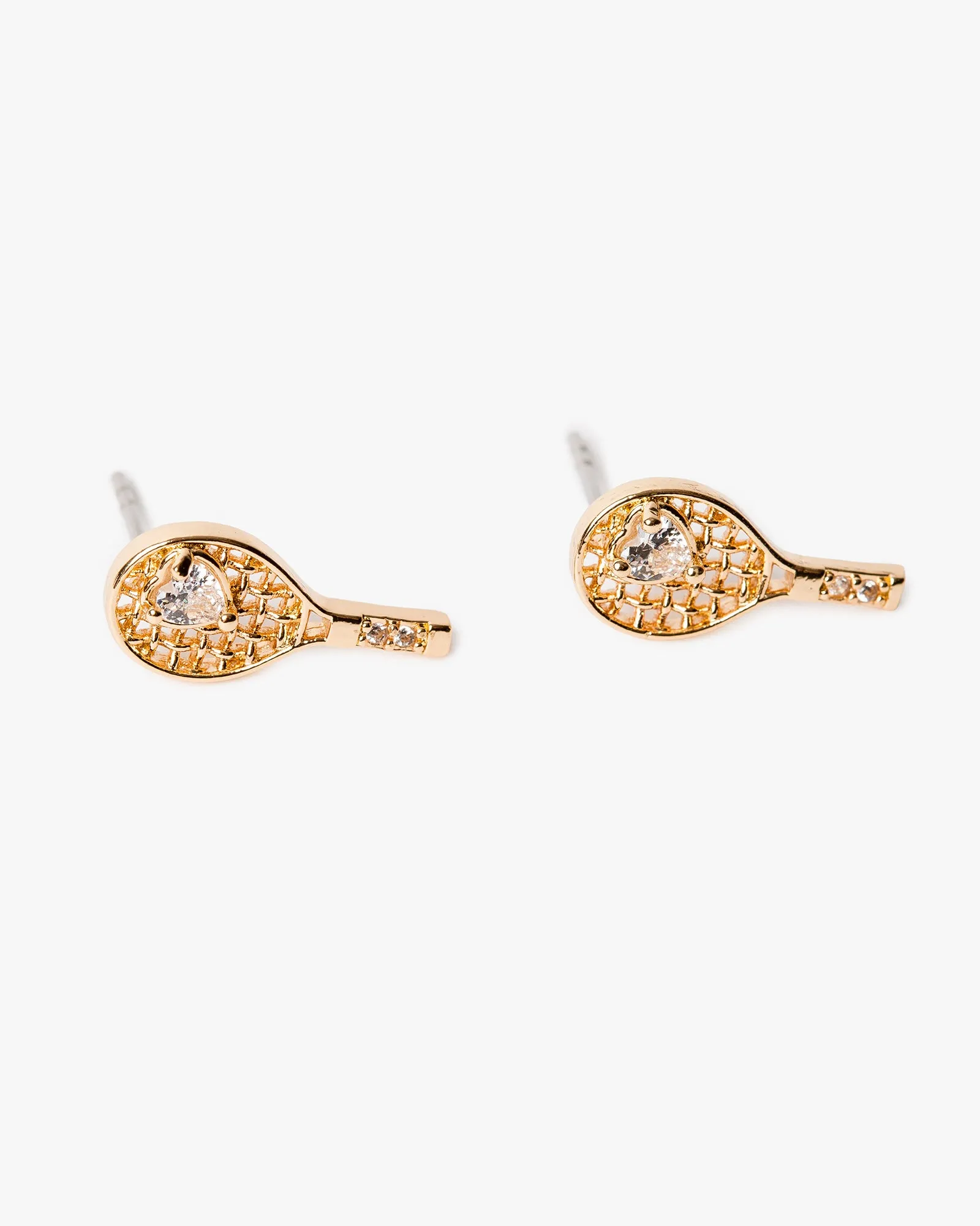Gold Tennis Raket Stud Earrings sold by Collete Hayman