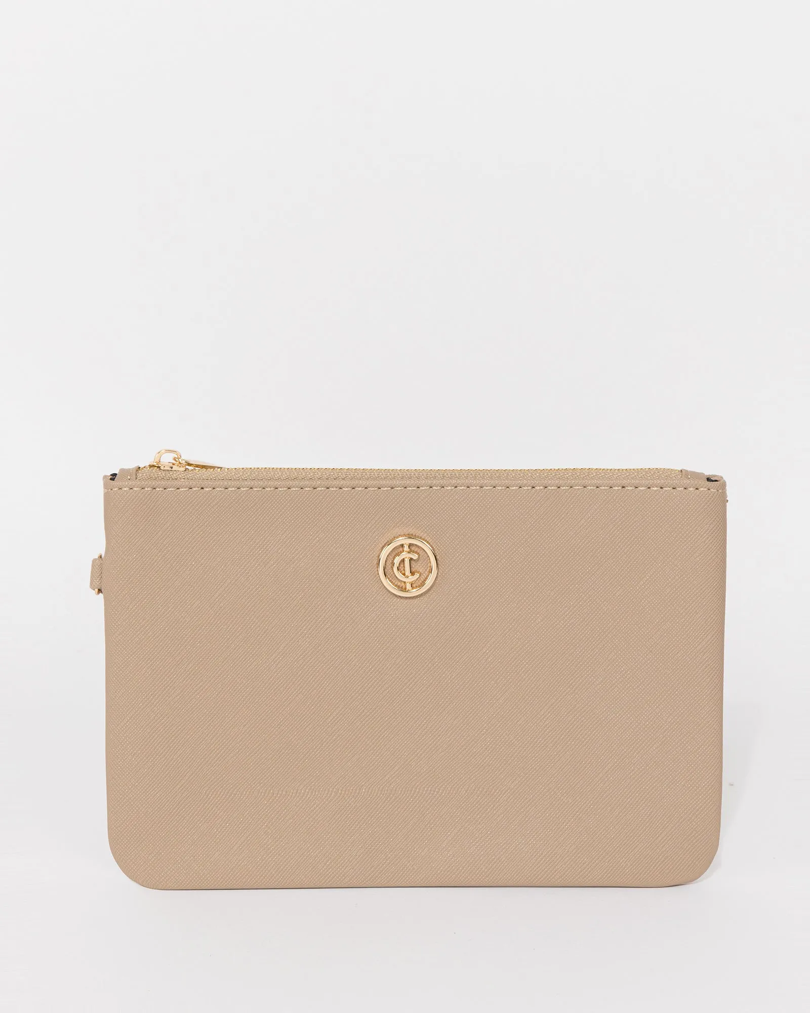 Taupe Ariane Wristlet Clutch Bag sold by Collete Hayman