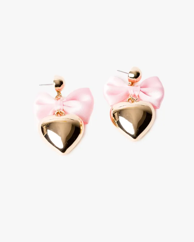 Gold Bow Detail Heart Drop Earrings sold by Collete Hayman