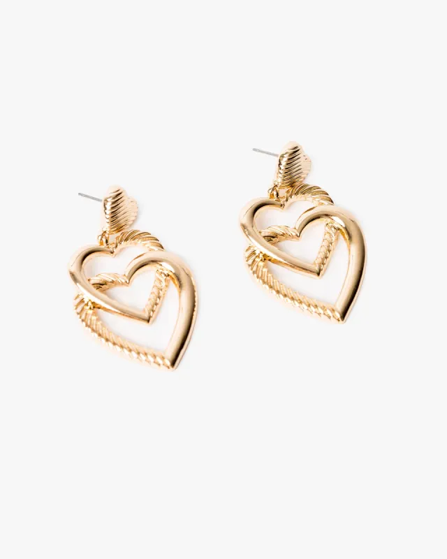 Gold Ribbed Heart Drop Earrings sold by Collete Hayman