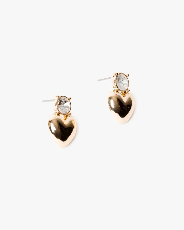 Gold Crystal Heart Drop Earrings sold by Collete Hayman