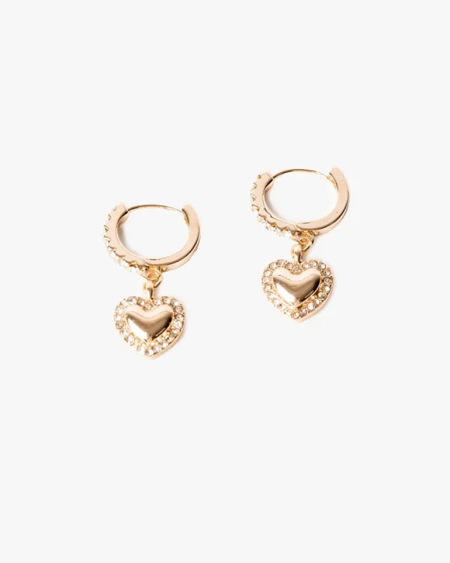 Gold Crystal Heart Drop Hoop Earrings sold by Collete Hayman