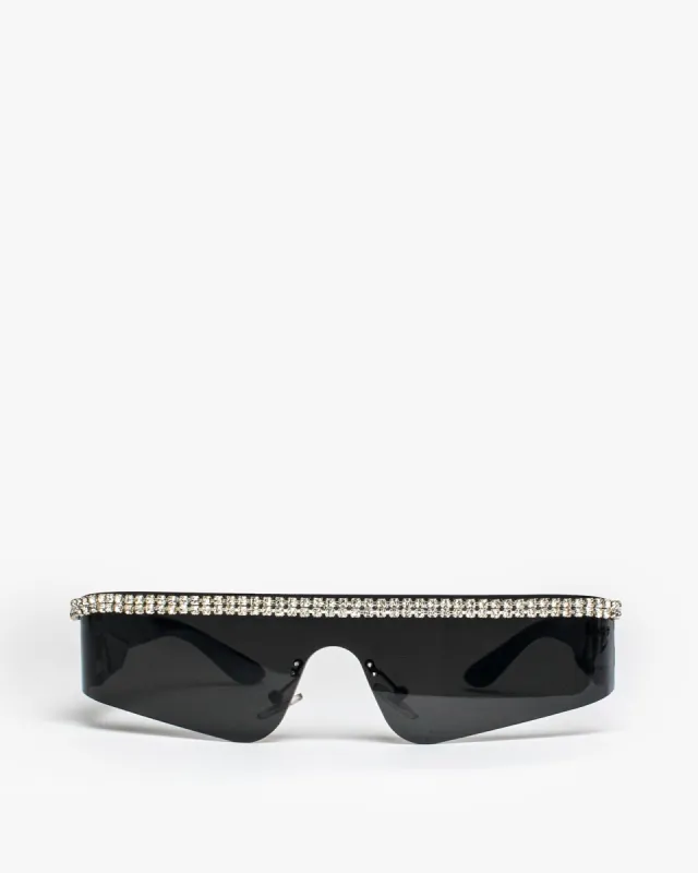Black Crystal Detail Sheild Sunglasses sold by Collete Hayman