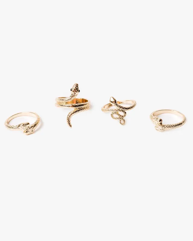 Gold Mixed Snake Icon 4 Pack Ring made by Collete Hayman