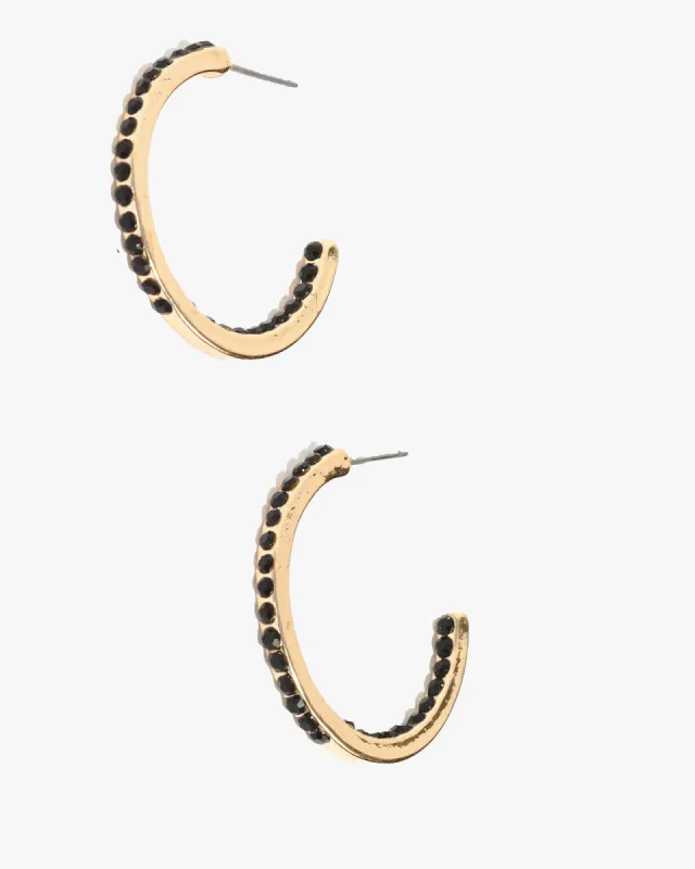 Black Fine Crystal Lined Hoop Earrings sold by Collete Hayman