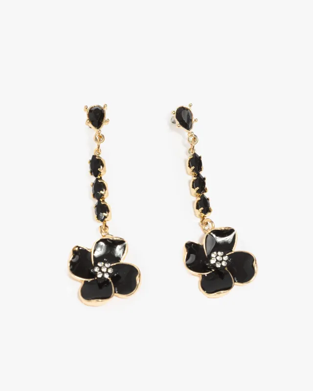 Black Crystal Drop Flower Earrings sold by Collete Hayman