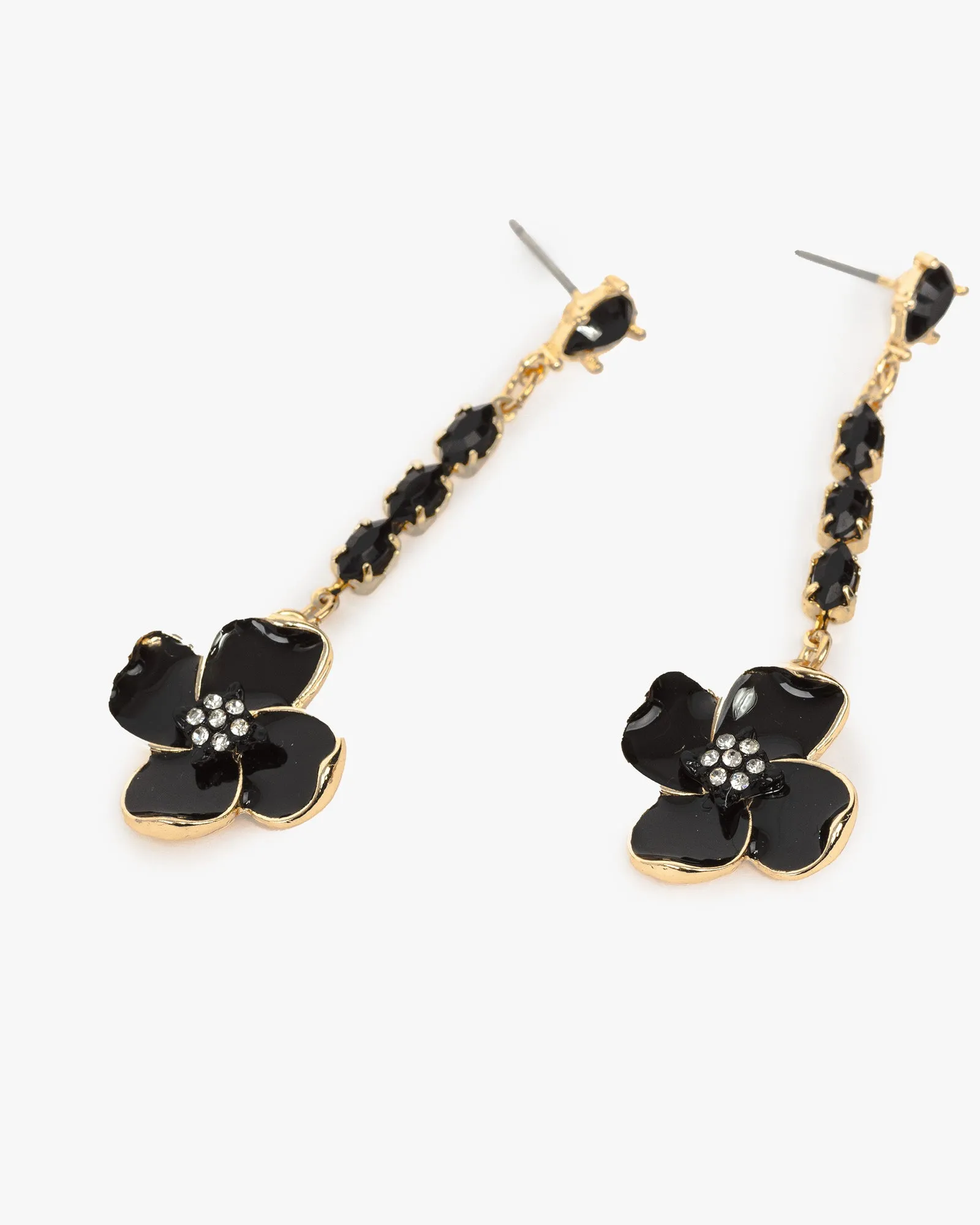 Black Crystal Drop Flower Earrings sold by Collete Hayman product image thumbnail 2