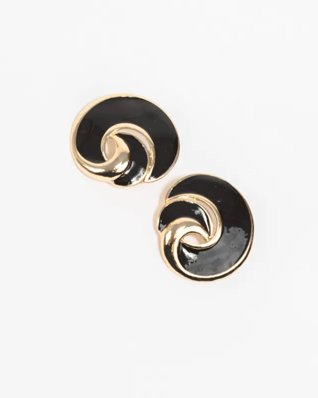 Black Smooth Swirl Statement Stud Earrings sold by Collete Hayman
