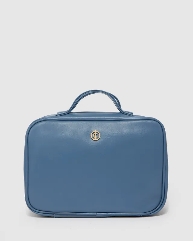 Navy Fold Out Logo Cosmetic Case sold by Collete Hayman