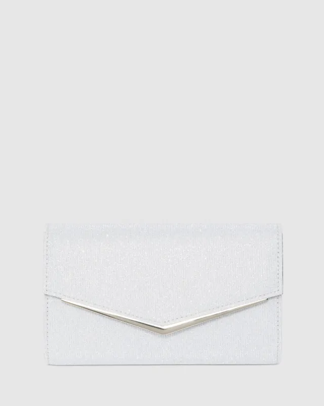 Silver Kelsey Evening Clutch Bag sold by Collete Hayman
