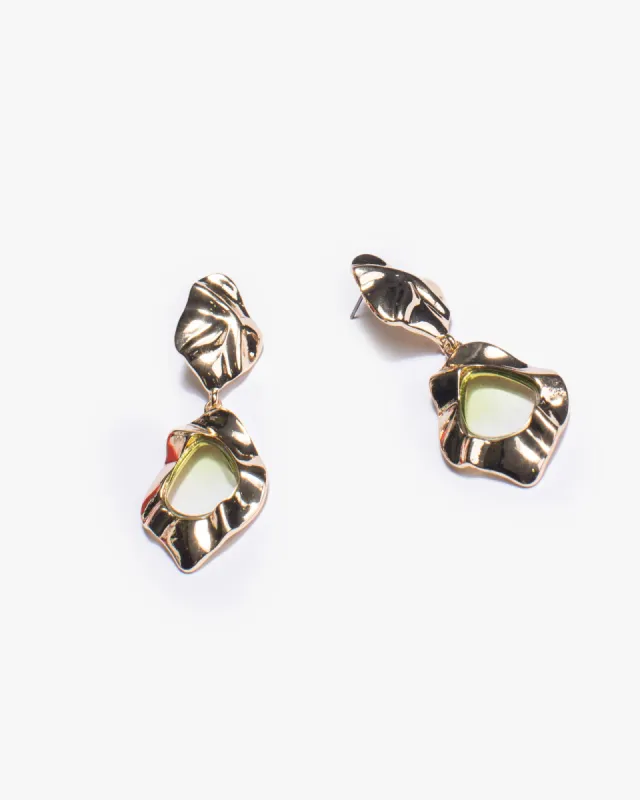 Green Textured Metal Opaque Earrings sold by Collete Hayman