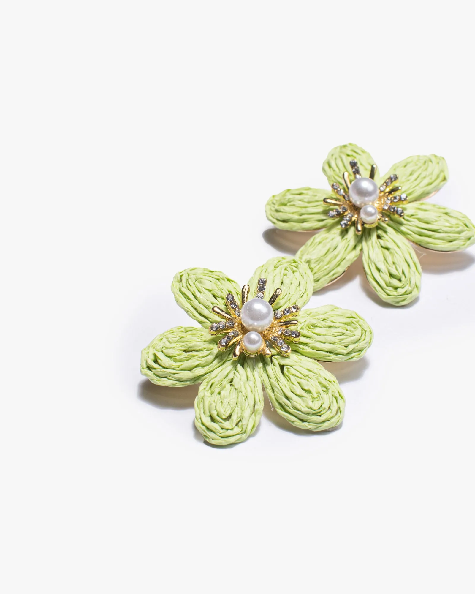 Green Straw Look Flower Detail Earrings sold by Collete Hayman product image thumbnail 3