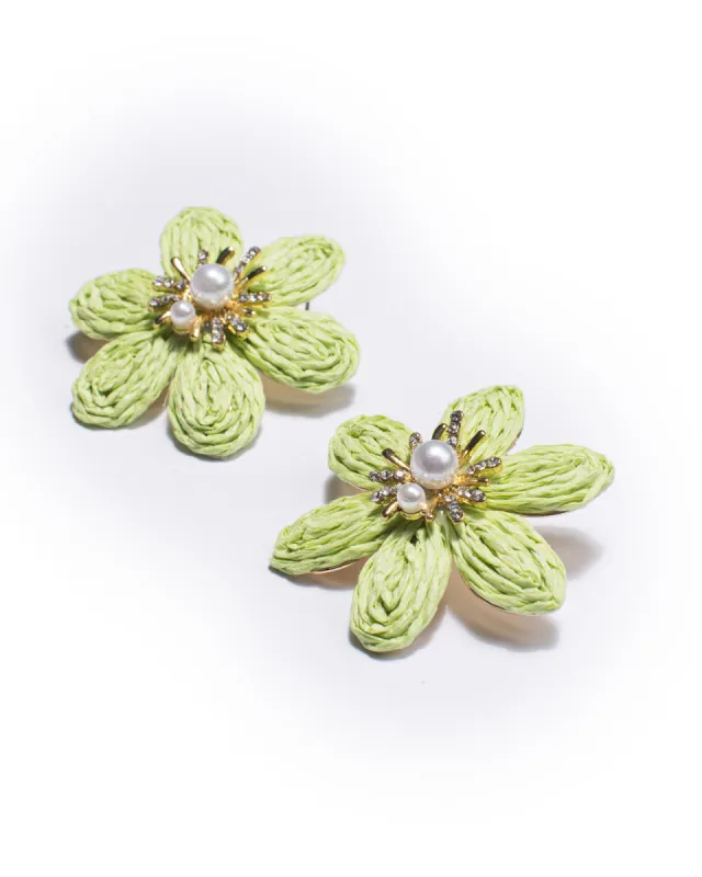 Green Straw Look Flower Detail Earrings sold by Collete Hayman