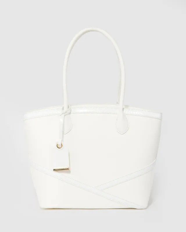 White Livvy Cross Panel Tote Bag sold by Collete Hayman