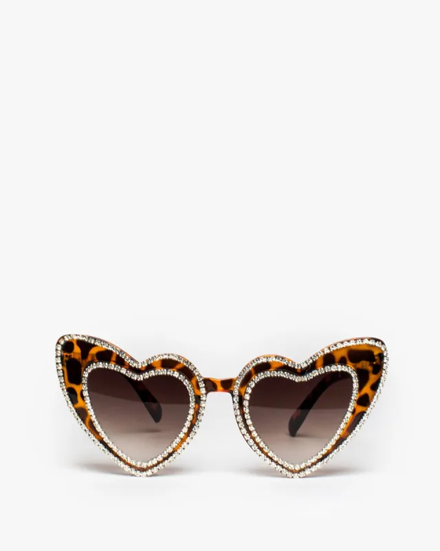 Tortoiseshell Double Rhinestone Heart Sunglasses made by Collete Hayman