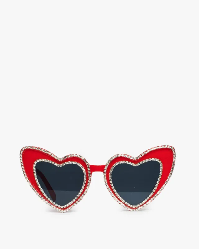 Red Double Rhinestone Heart Sunglasses sold by Collete Hayman