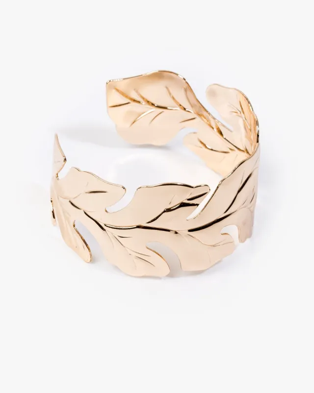 Gold Organic Leaf Cuff Bracelet sold by Collete Hayman