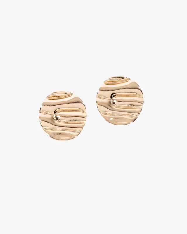 Gold Textured Disc Statement Stud Earrings sold by Collete Hayman