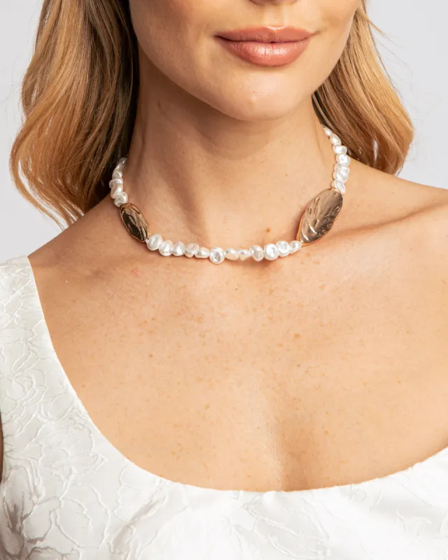 White Organic Metal Pearl Necklace sold by Collete Hayman
