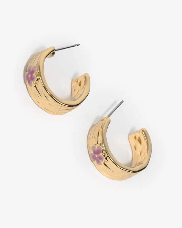 Gold Small Hoop Flower Detail Earrings sold by Collete Hayman