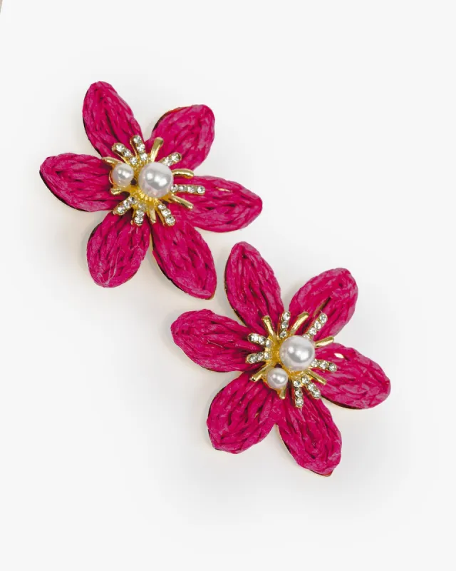 Pink Straw Look Flower Detail Earrings sold by Collete Hayman