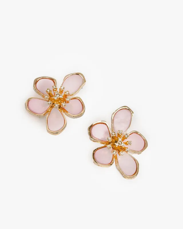 Pink Metal Outline Flower Stud Earrings sold by Collete Hayman