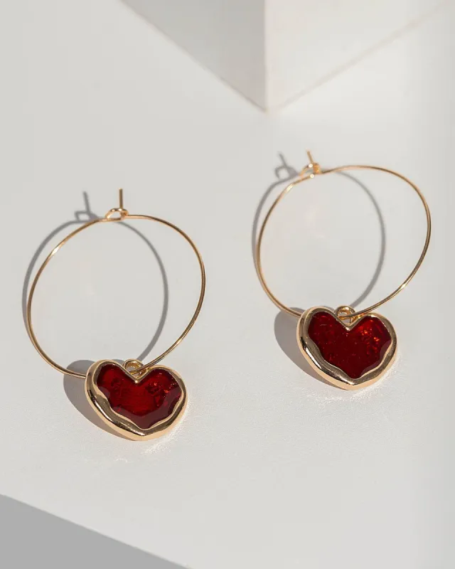 Red Molten Heart Hoop Earrings made by Collete Hayman