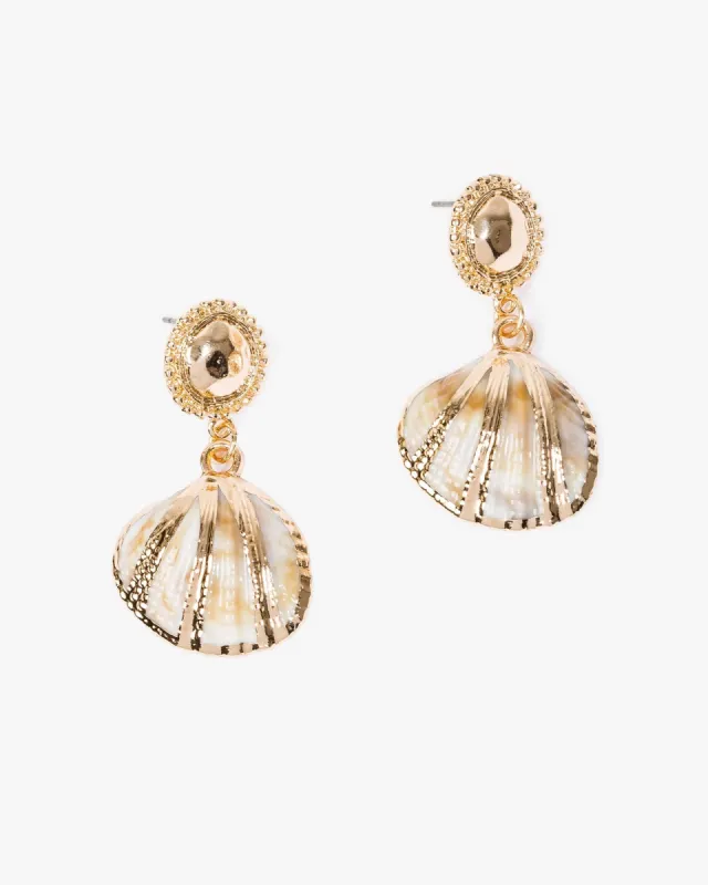 Gold Textured Beach Charm Drop Earrings sold by Collete Hayman