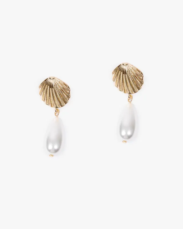 Gold Beach Charm Pearl Drop Earrings sold by Collete Hayman