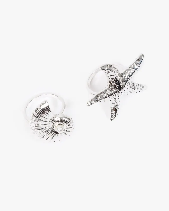 Silver Large Beach Icon Textured 2 Pack Ring sold by Collete Hayman